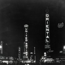IL-Chicago-Oriental, IL-Chicago-United Artists, and IL-Chicago-Palace, Randolph Street at Night